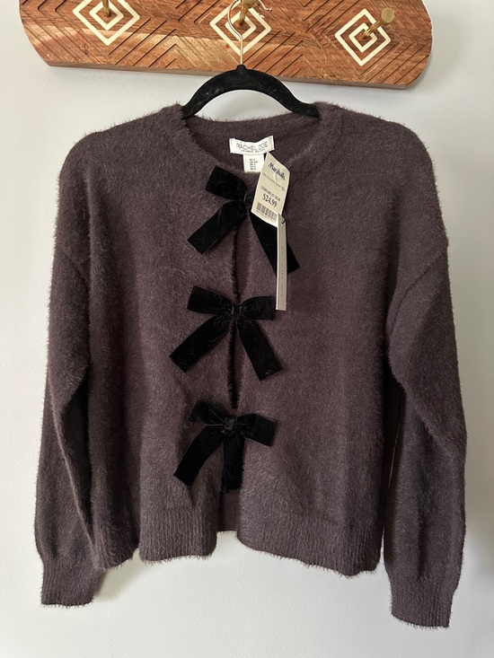 Rachel Zoe Sweaters - Rachel Zoe Plush Velvet-Bow Cardigan - Charcoal Gray